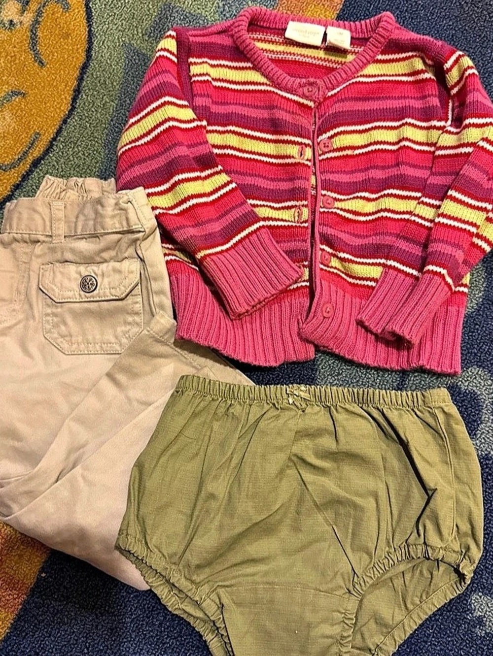 Baby Gap Striped Cardigan & Bottoms Set in Pink & Green
